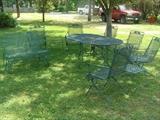 Beautiful 10 pc Wrought Iron Patio set with Table, 6 High Back Arm Chairs, 2 End Tables & Glider