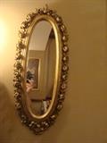 Oval Gold Gilded Rococo Framed Mirror lovely with roses 25" x 10 1/2"