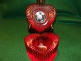 Cranberry Glass pair of heart shaped candle holders