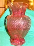 Fenton Victorian Cranberry Vase 6 sided swirl pattern 12 1/2" tall