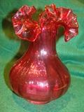 Fenton Cranberry Glass Ruffled Vase 8" tall