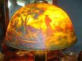 ANTIQUE PHOENIX GLASS REVERSE PAINTED LAMPSHADE "SHEEP HERDER".