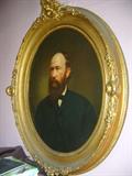 CIRCA 1860 AMERICAN VICTORIAN OIL PAINTING ON CANVAS IN ORIGINAL ORNATE WOOD FRAME.
