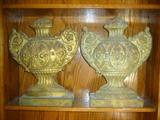 CIRCA 1790-1810 AMERICANA FEDERAL METAL URNS ON WOOD WITH ORIGINAL PAINT.