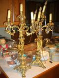 PAIR ORNATE HEAVY BRASS ANTIQUE ANGELS CANDLE OBRA'S ELECTRIFIED. RARE MUSEUM QUALITY PAIR.