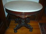 CIRCA 1860 RARE WALNUT VICTORIAN MARBLE TOP TABLE ATTRIBUTED TO THOMAS BROOKS.