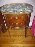 CIRCA 1900 RARE FRENCH LOUIS XV MARBLE TOP TABLE WITH ORIGINAL BRONZE DE'ORE HARDWARE.