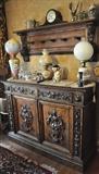 Fantastic Antique Carved Sideboard & Rack w/North Wind & Lion Carved Faces.