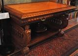 Ornately Carved Antq. Library Table w/Lady Busts.