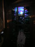 irridescent stained glass door.