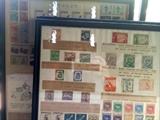 Framed antique stamp collection