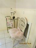 Wicker Chair; Glass Tea Cart.