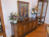 Long Buffet Cabinet; Women & Child Picture; Two 5-Tier Glass Shelves. Jade Tree.