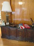 Black Marble Top Cabinet. Lamp. Quartz Bookends.