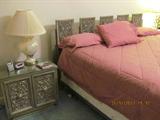 King Size 5-Piece Bedroom Set: King Size Bed; 2 Night Stands; Chair; Glass Top Table.