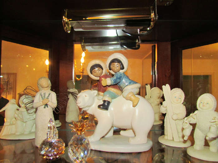 LLadro #2270 "Eskimo Riders" Retired, Spain 1985. Swarski Crystal. Department 56. Willow Tree.

Not pictured: Armani, signed Giuseppe, "Lady with Flower Cart" Retired. Marked 1988 Florence.