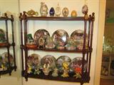 Display Wall Shelf. Collectible Eggs. Franklin Mint Cottage collectible plates. Lenox & Lefton Bird Figurines.