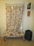 Fabric Covered Bed Bench. Two sets of drapes w/ draping fabric.