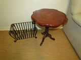 Wood In-Lay Accent Table. Metal Magazine Rack.