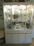 White, Lighted China Cabinet. Lenox China. Nippon Hand-Painted Items.