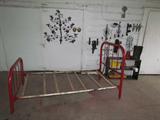 South American Metal Tree of Life &  Wrought Iron Decor. Army Twin Metal Bed.