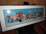 "Looney Line-Up", 1995. Limited Edition cel issued by Warner Brothers numbered 2427/7500. This is a large, museum mounted and framed cel with 50 of Warner Brothers, Looney Tunes/Merrie Melodies characters. Certificate of Authenticity issued by Warner Brothers, signed by Director of Animation Artt, Steve Felton. One owner.