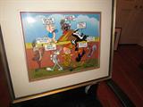 "Hunting Season", 1983 by Chuck Jones. An extremely rare, original cel signed by Chuck Jones and numbered 6/200. The first multi-character cel Jones did. Purchased from Chuck Jones in Houston during his first tour in 1983. Museum mounted and framed. One owner.