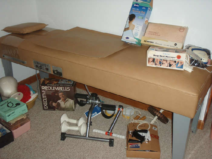 Scrip Massage Table, new. Excel Medical Products. Model #1030-Deluxe. Serial #062794-01. Heat Massage. Exercise Equipment.