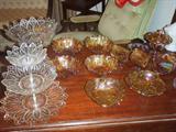 Party Serving Glassware. Carnival Glass.
