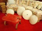 50s Lighting. Red Camel Saddle, nice for an ottoman.
