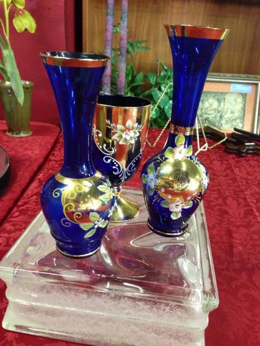 Blue Cobalt Bohemian Vase and Wine Glass