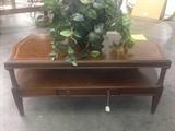 Wood Coffee Table with Gold Design Trim Ontop