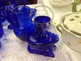 Cobalt Blue Pitcher, Basket, and Dish