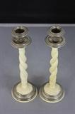Antique Continental Ivory & Silver Candlesticks