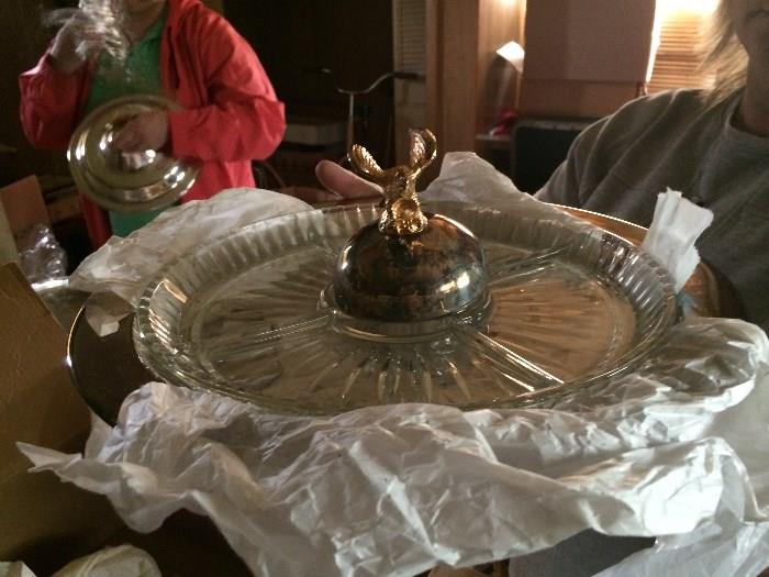 Anhueser Busch Glass and Silver Relish/Vegetable Tray