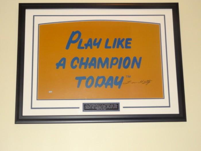 Notre Dame Lou Holtz "Play Like a Champion Today"