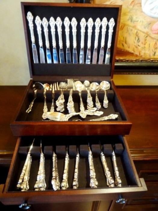 Reed and Barton Spanish Baroque Sterling Silver (12 Place Setting, Steak Knives and Serving Pieces)