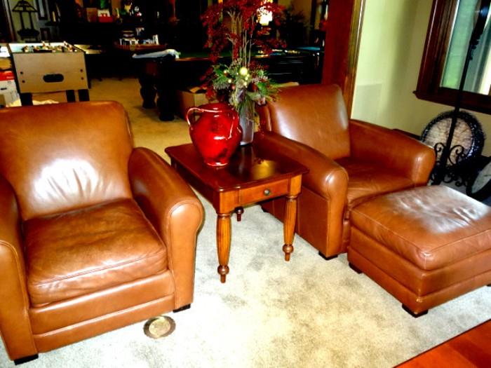 Room and Board Leather Club Chairs and Ottoman