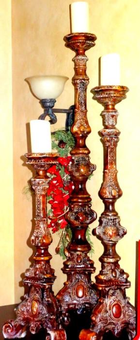 Beautiful Home Accessories, Iron Candlesticks:  The tallest of the three is approximately 3 feet tall.