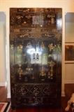 Antique 17th C. Chinese Ming Dynasty Black Lacquer with Handpainting Large Chest