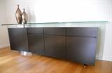 Roche Bobois "Pythagore" Glass and Weng Finish Wood Sideboard Buffet (Stock Photo)