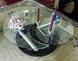 Roche Bobois "Toga" (Ying Yang) Glass and Chromed Steel Expandable Cocktail Table