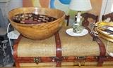 Assorted Antique Wooden Bowls and Luggage