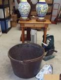 Italian Pottery Lamps and Antique Copper Large Vat