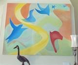 Painting Commissioned By Cliff Robertson for Dina Merrill and Unique Goose Sculpture