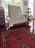 Carter Fusion Grey Velvet "Kitschy Settee" Sofa & Antique Northwest Persian 5x7 Red Rug