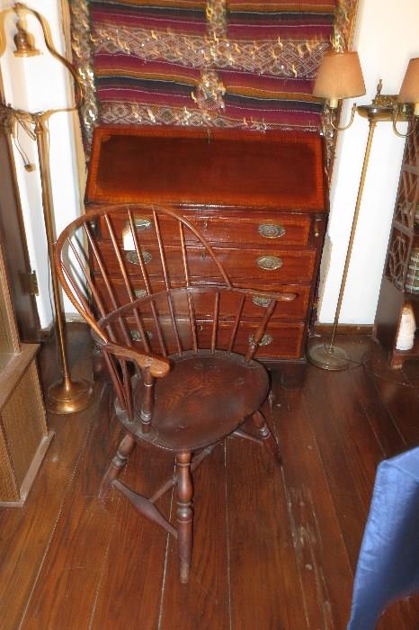 1 of several Oak/Elm Windsor Chairs & Early 19th Slant Front Secretary