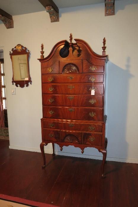 Queen Ann Highboy, ca 1800, matched flame mahogany