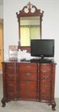 Mayflower Colonial Mahogany Chippendale dresser with mirror. Samsung TV and Sony DVD player
