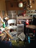 stools, yard sticks, misc garage items